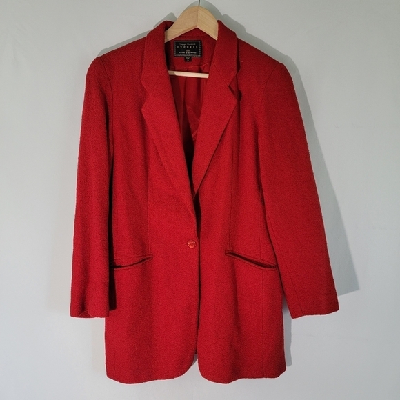 NEW VTG EXPRESS Women's Red Single-Breasted Jacket Sz Small Pockets Lined USA - Picture 1 of 12